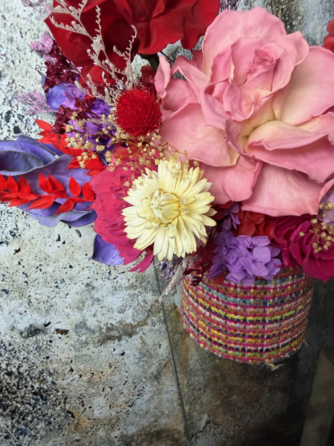 Tweed Box with Preserved Roses And Hydrangeas
