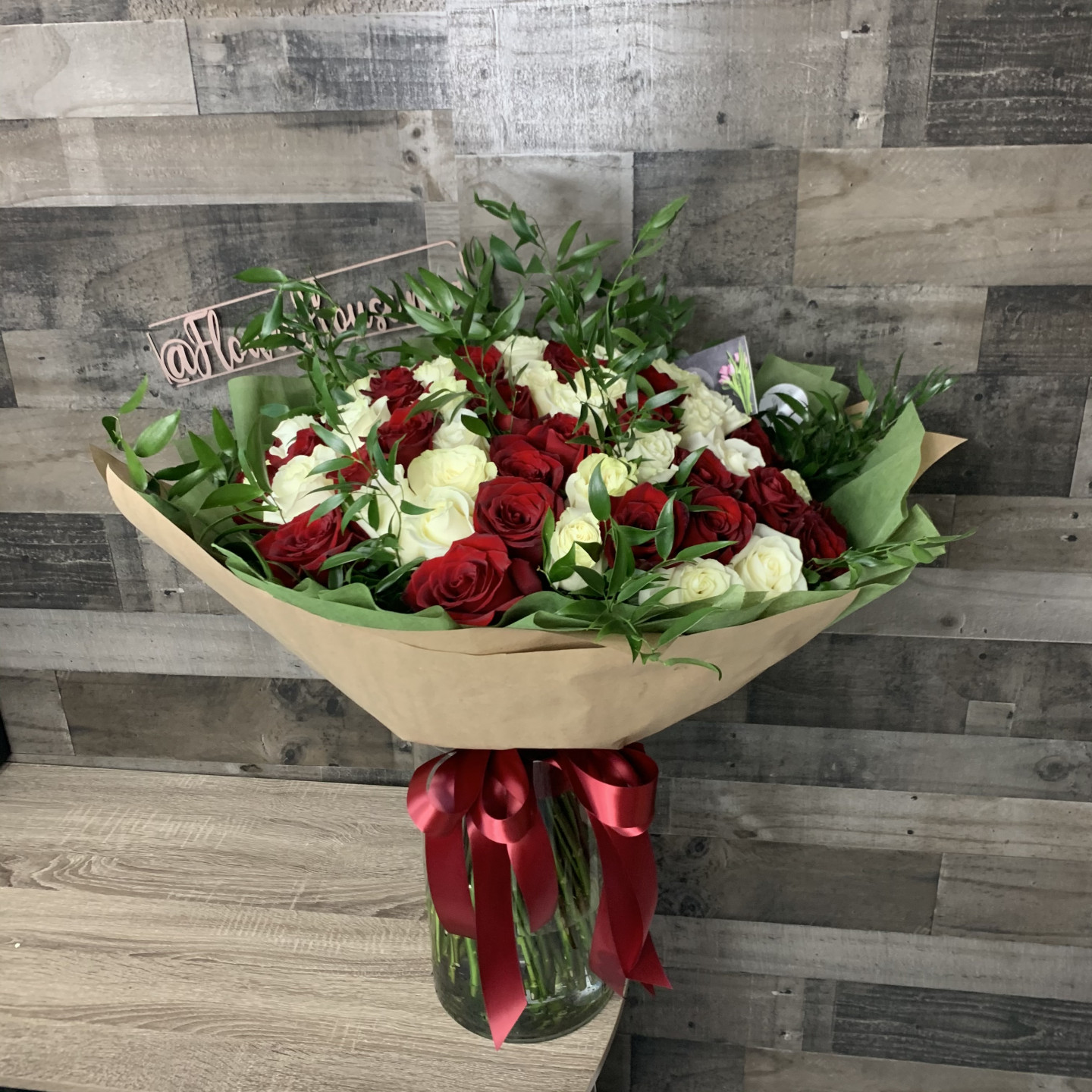 100 Red and White Roses Hand-Tied Bouquet