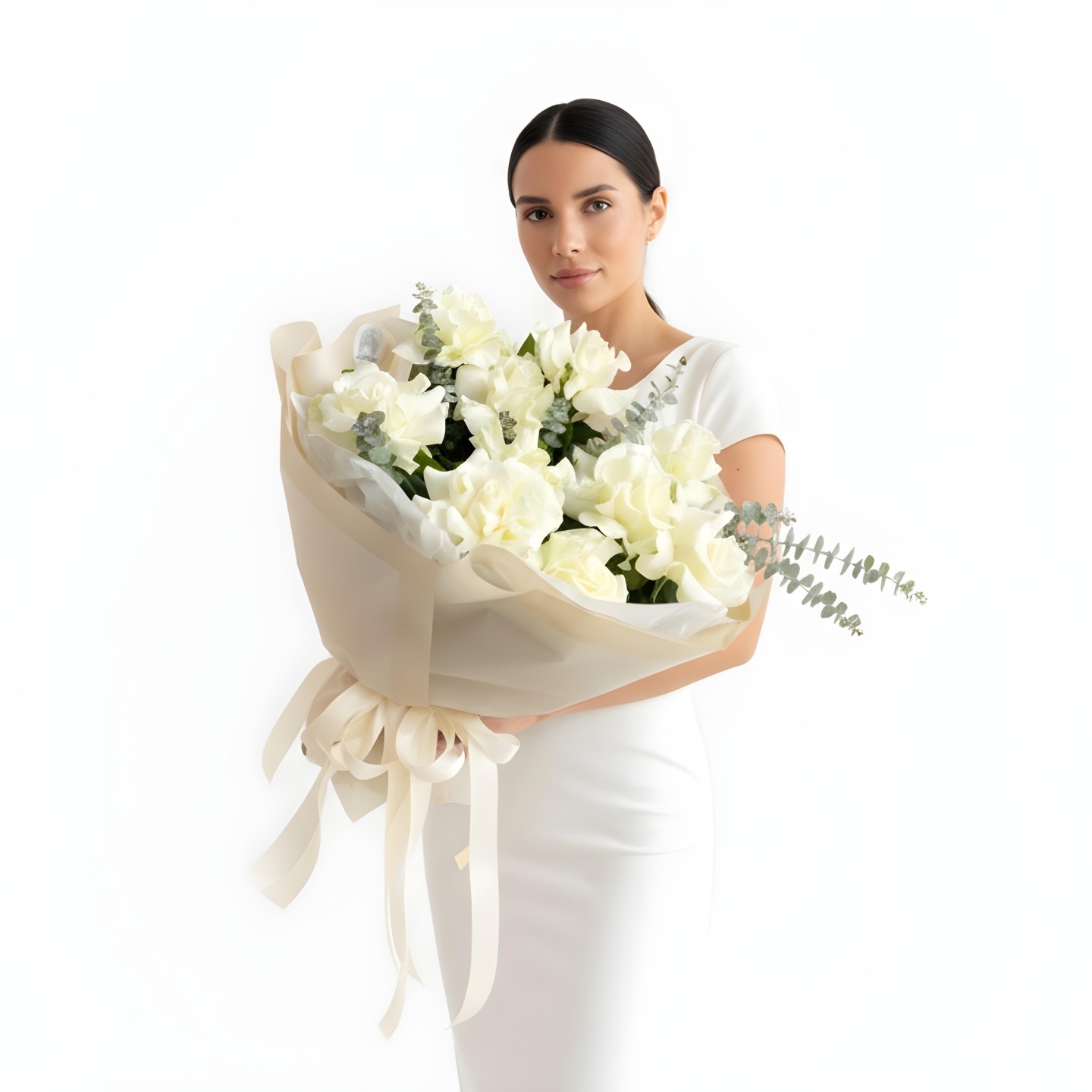 White Roses Cloud Fresh Hand Tied Flower Bouquet