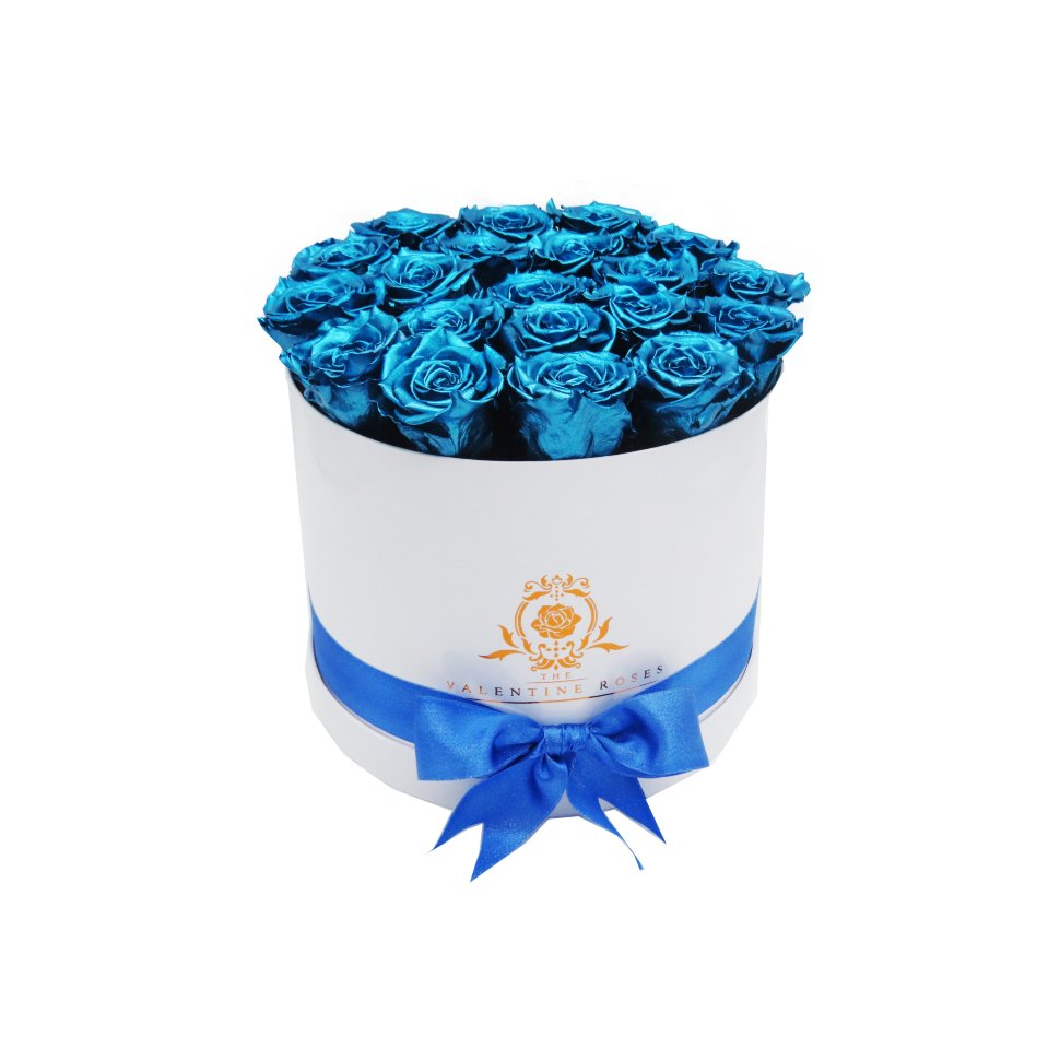 Long Lasting Roses in a Hat Shaped Flower Box | 10" Medium Sized | White & White