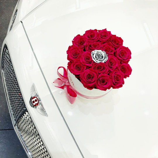 Long Lasting Roses in a Hat Shaped Flower Box | 10" Medium Sized | White & White