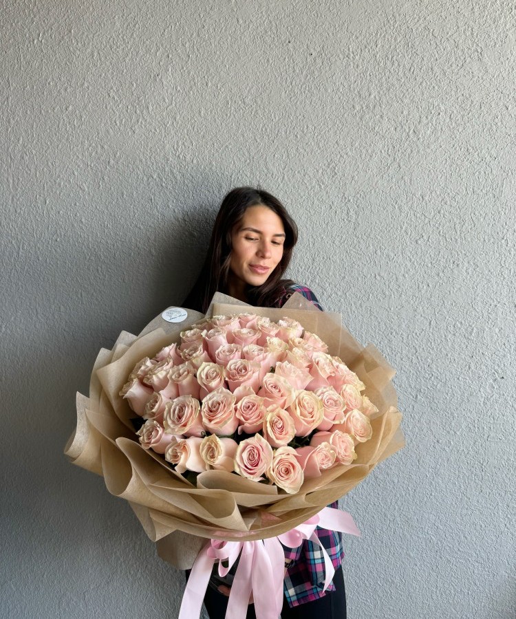 50 Light Pink Roses Hand Tied Bouquet