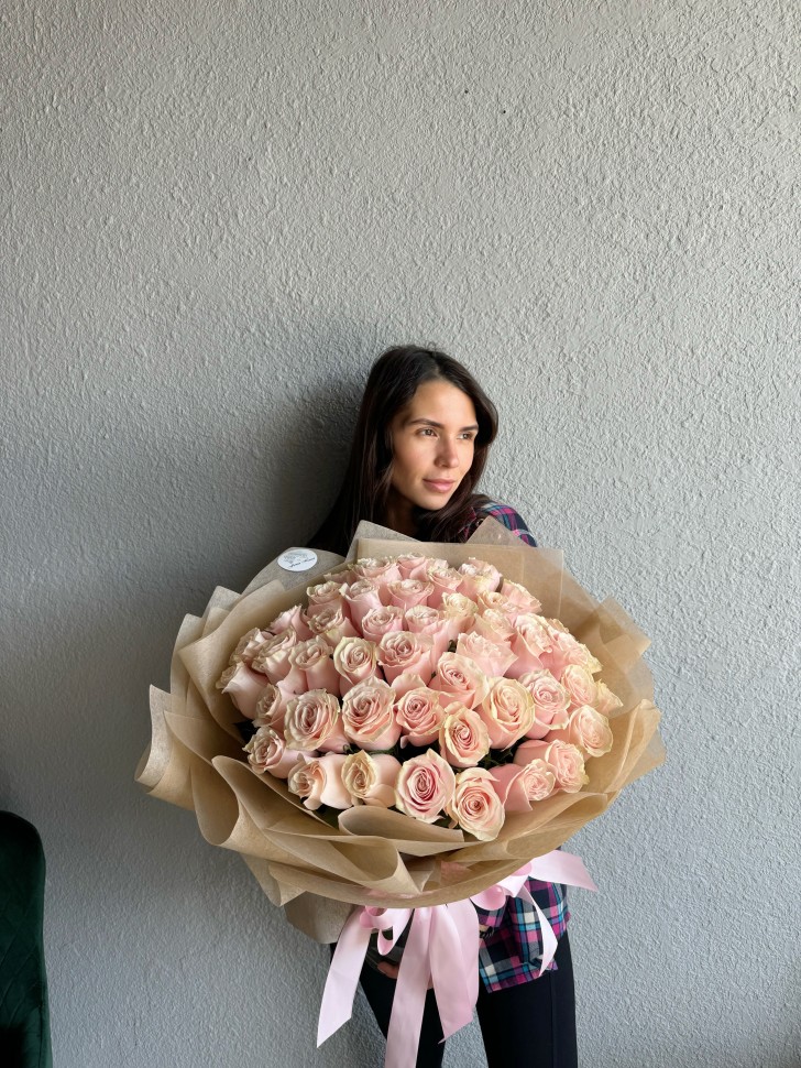 50 Light Pink Roses Hand Tied Bouquet