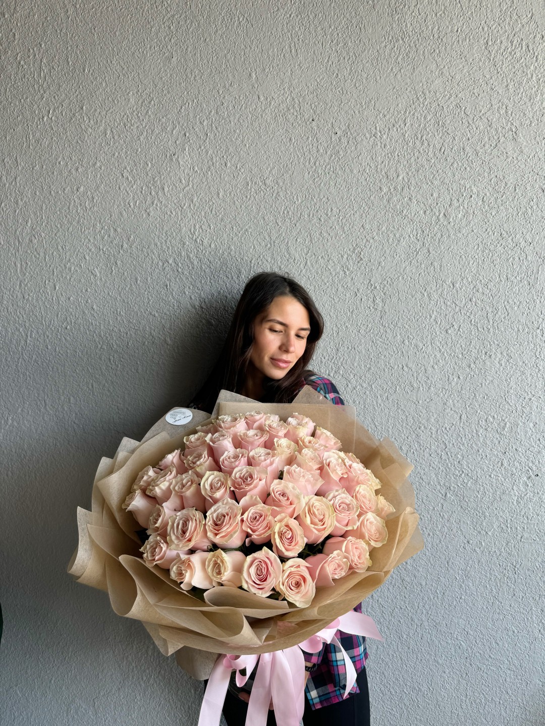 50 Light Pink Roses Hand Tied Bouquet