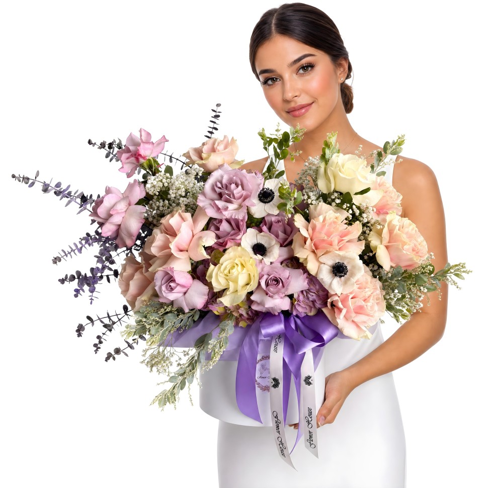 Blush Serenity Box – Opened Roses, Acacia, Anemones, Hydrangeas &