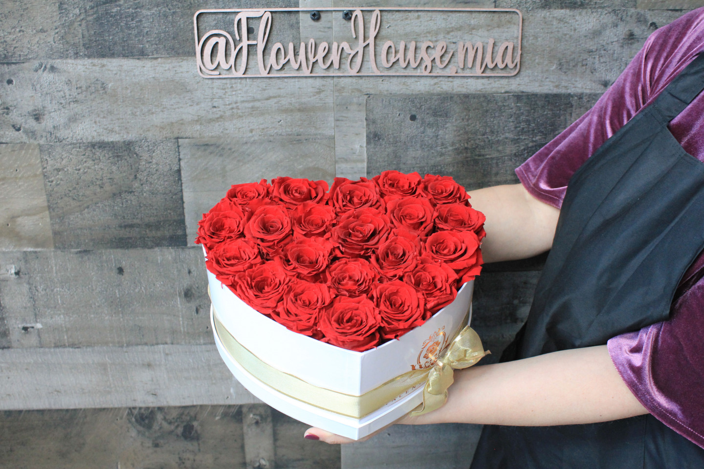 Long Lasting Roses in a Heart Shaped Flower Box | 11" Medium Sized | Black or White