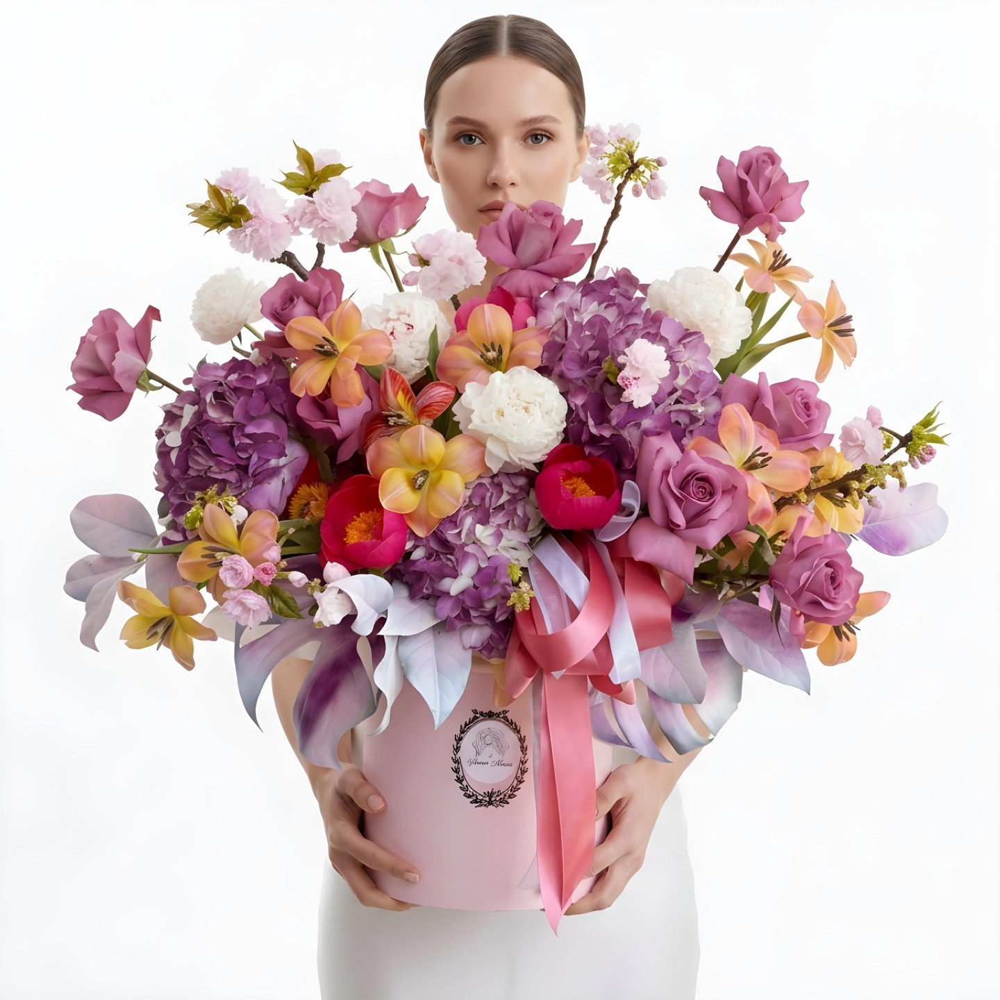 The Marivelle Hand-Tied Bouquet – Hydrangeas, Tulips, Peonies, Spray Roses