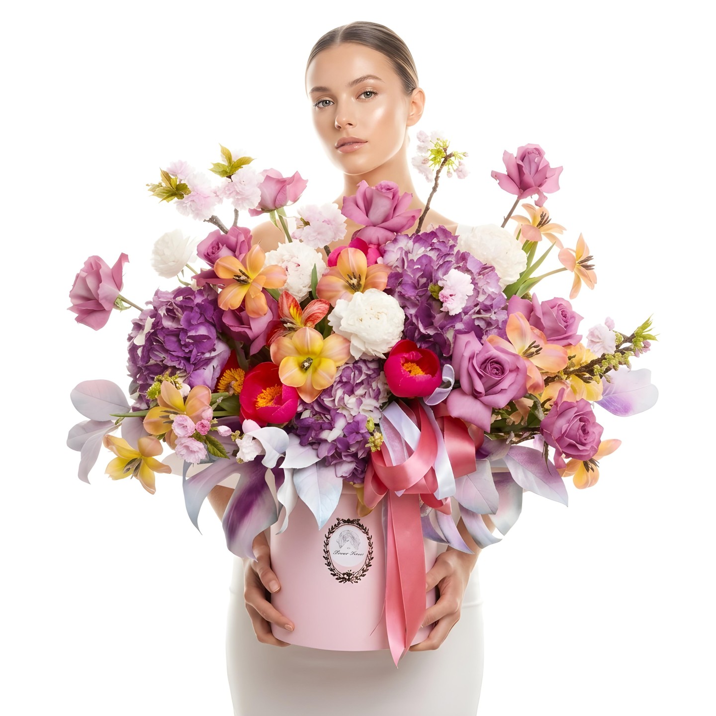 The Marivelle Hand-Tied Bouquet – Hydrangeas, Tulips, Peonies, Spray Roses