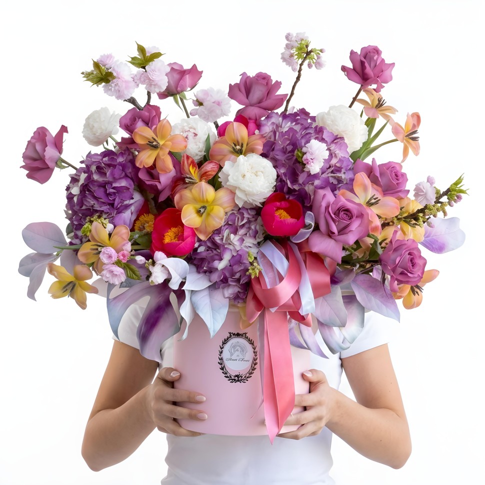 The Marivelle Hand-Tied Bouquet – Hydrangeas, Tulips, Peonies, Spray