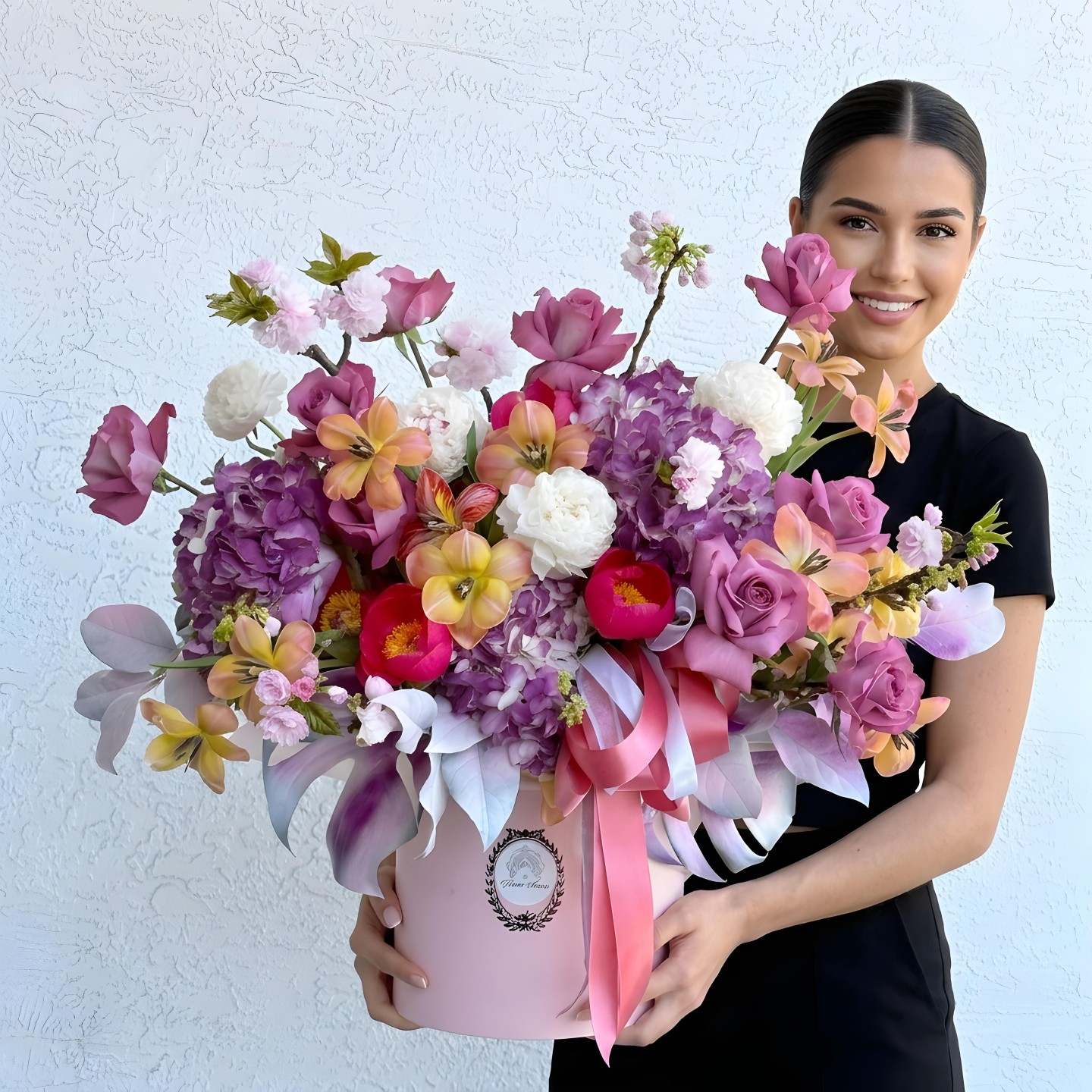 The Marivelle Hand-Tied Bouquet – Hydrangeas, Tulips, Peonies, Spray Roses