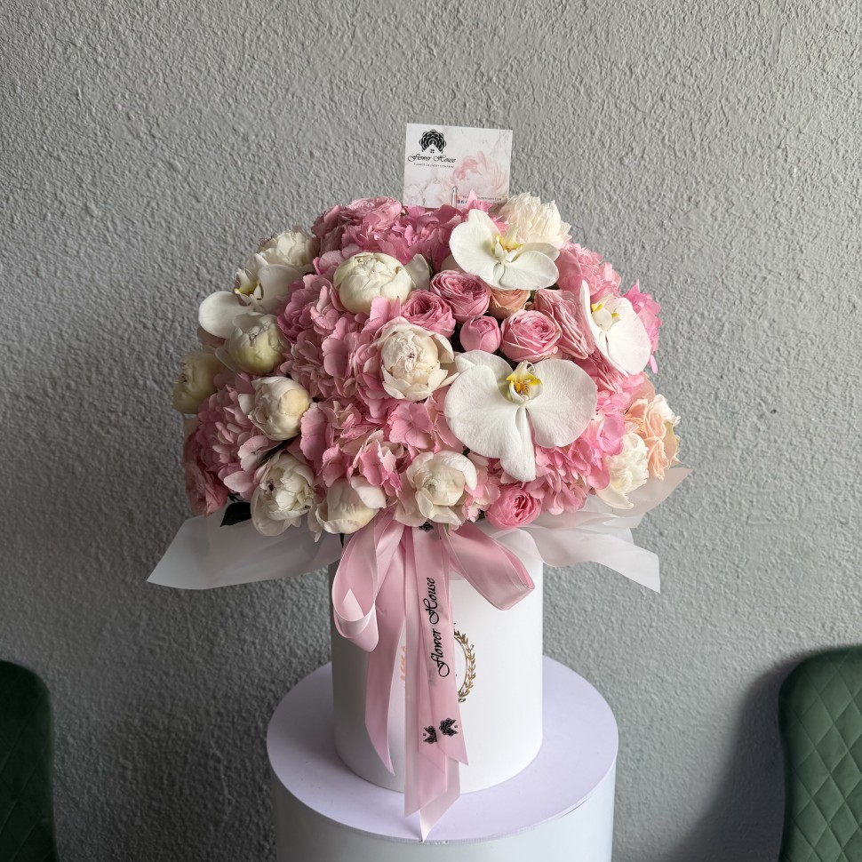 Parisian Romance Box – Phalaenopsis Orchids, Peonies, Hydrangeas &