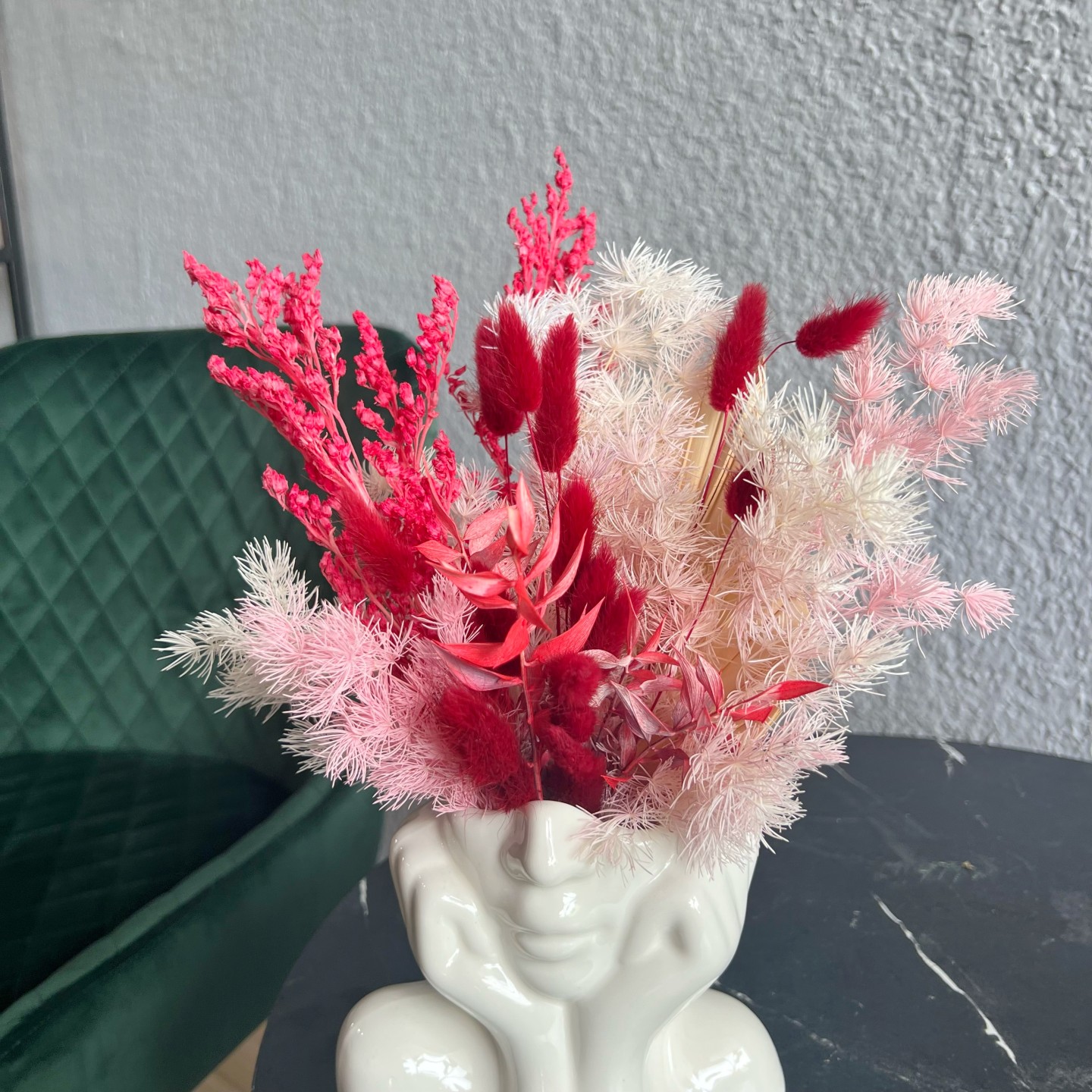 "The Body" Woman Dried Flowers Vase Arrangement Red "The Body" Woman Dried Flowers Vase Arrangement Red