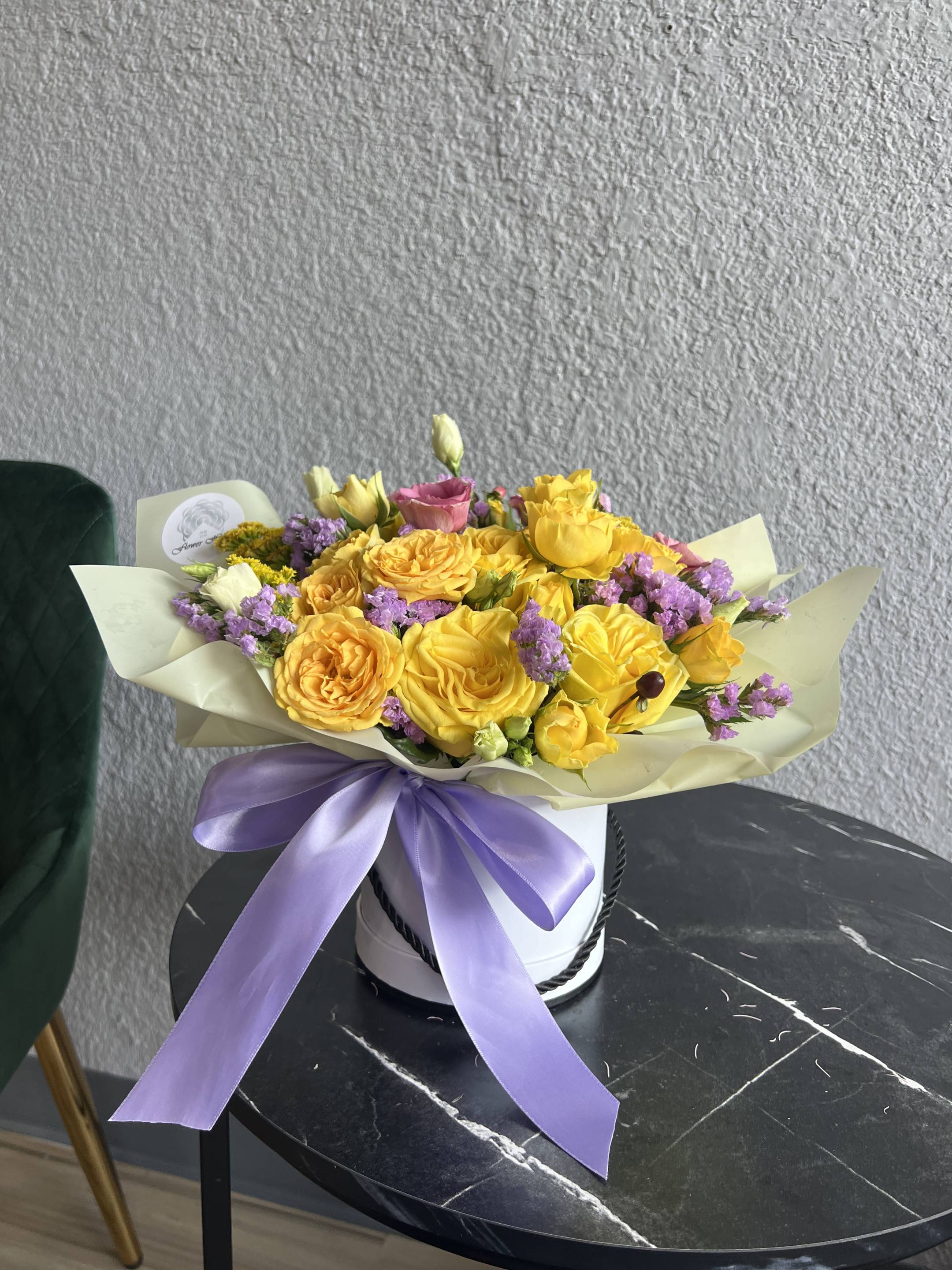 purple and yellow rose bouquet