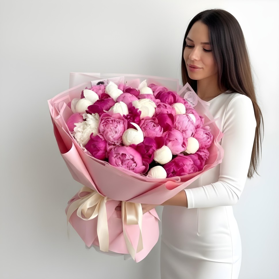 40 Assorted Peonies Hand Tied Bouquet
