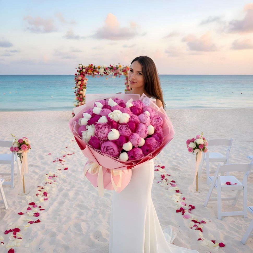 40 Assorted Peonies Hand Tied Bouquet