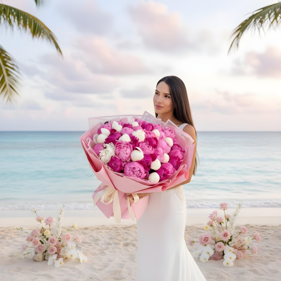 40 Assorted Peonies Hand Tied Bouquet