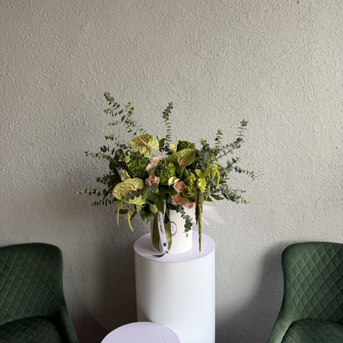 Emerald Luxe Box – Anthuriums, Mini Callas, Hydrangeas & Garden Spray Roses