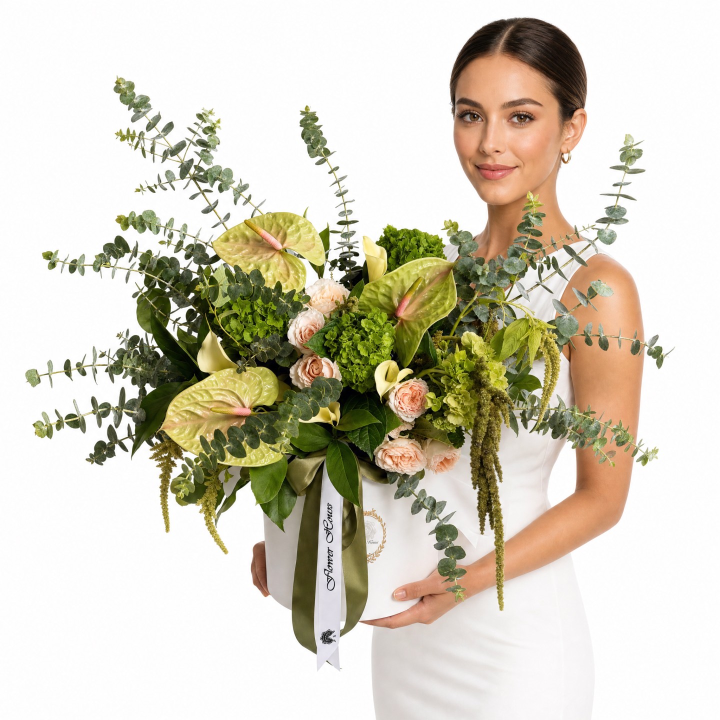 Emerald Luxe Box – Anthuriums, Mini Callas, Hydrangeas & Garden Spray Roses