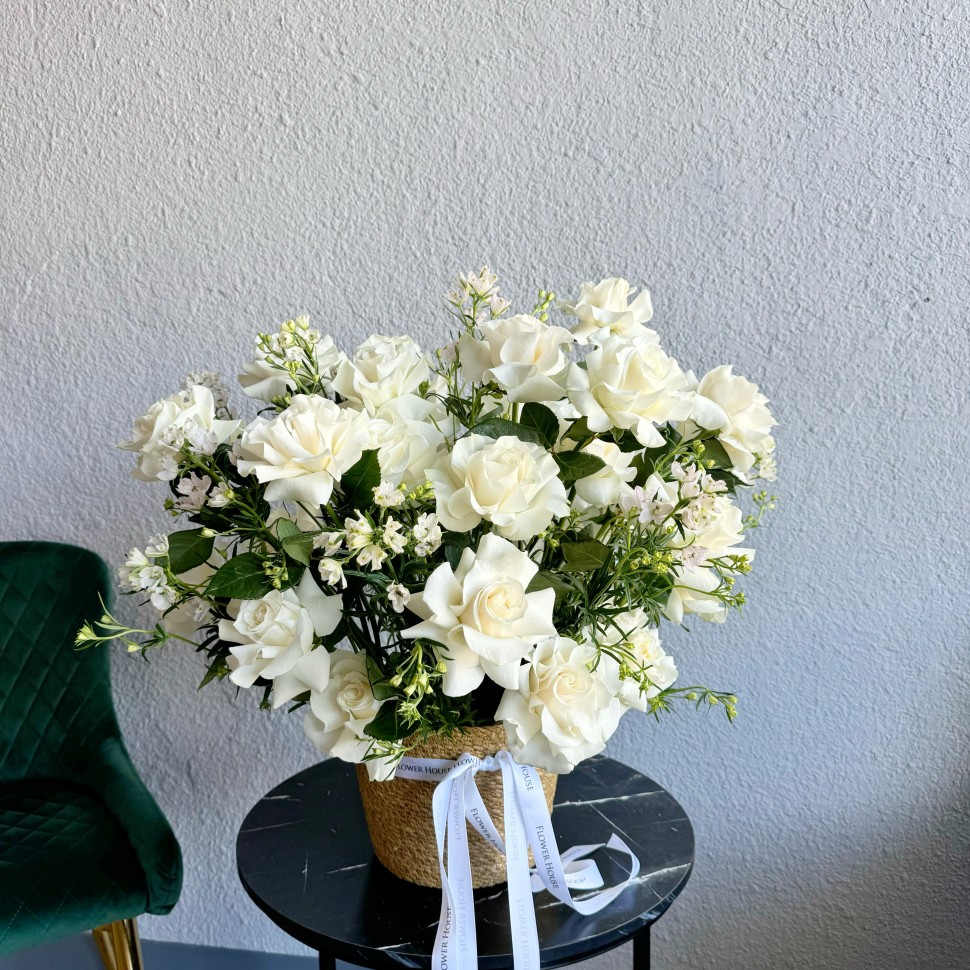 White Roses Cloud Basket