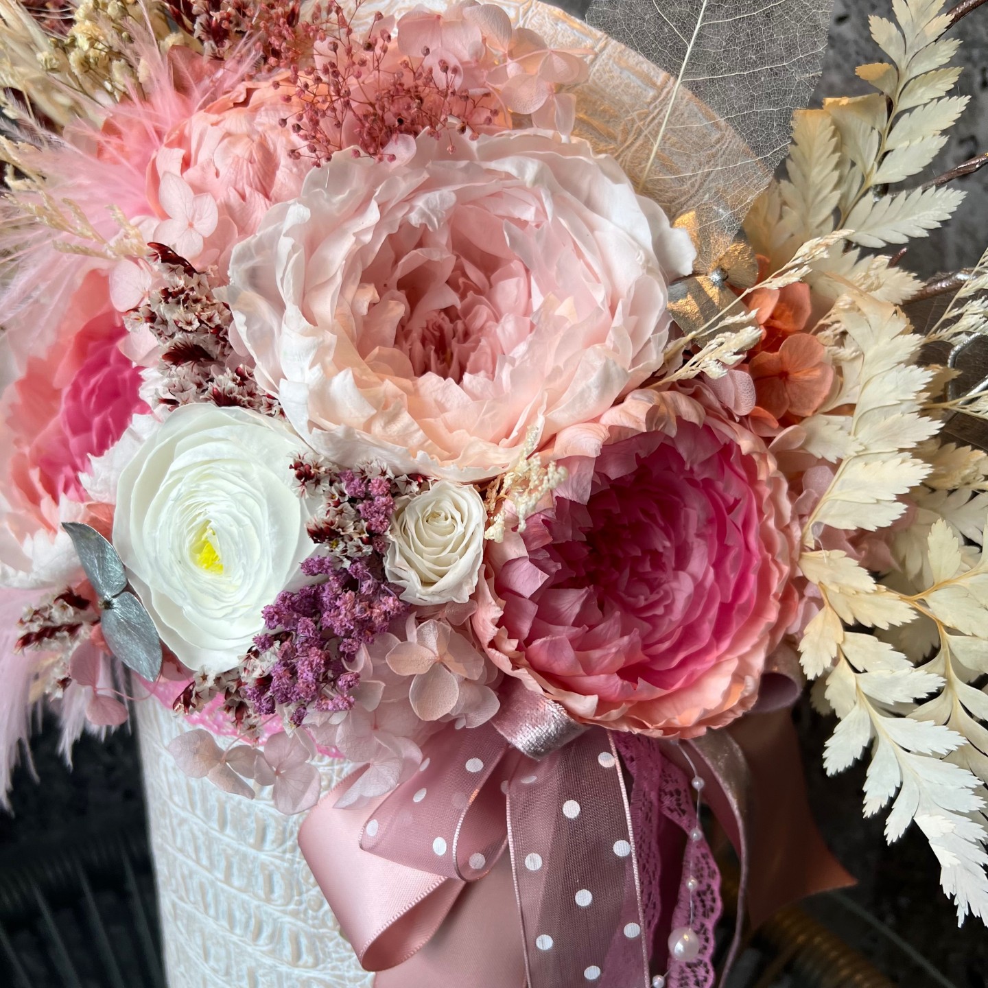 MARY Collection preserved pink peonies luxury box