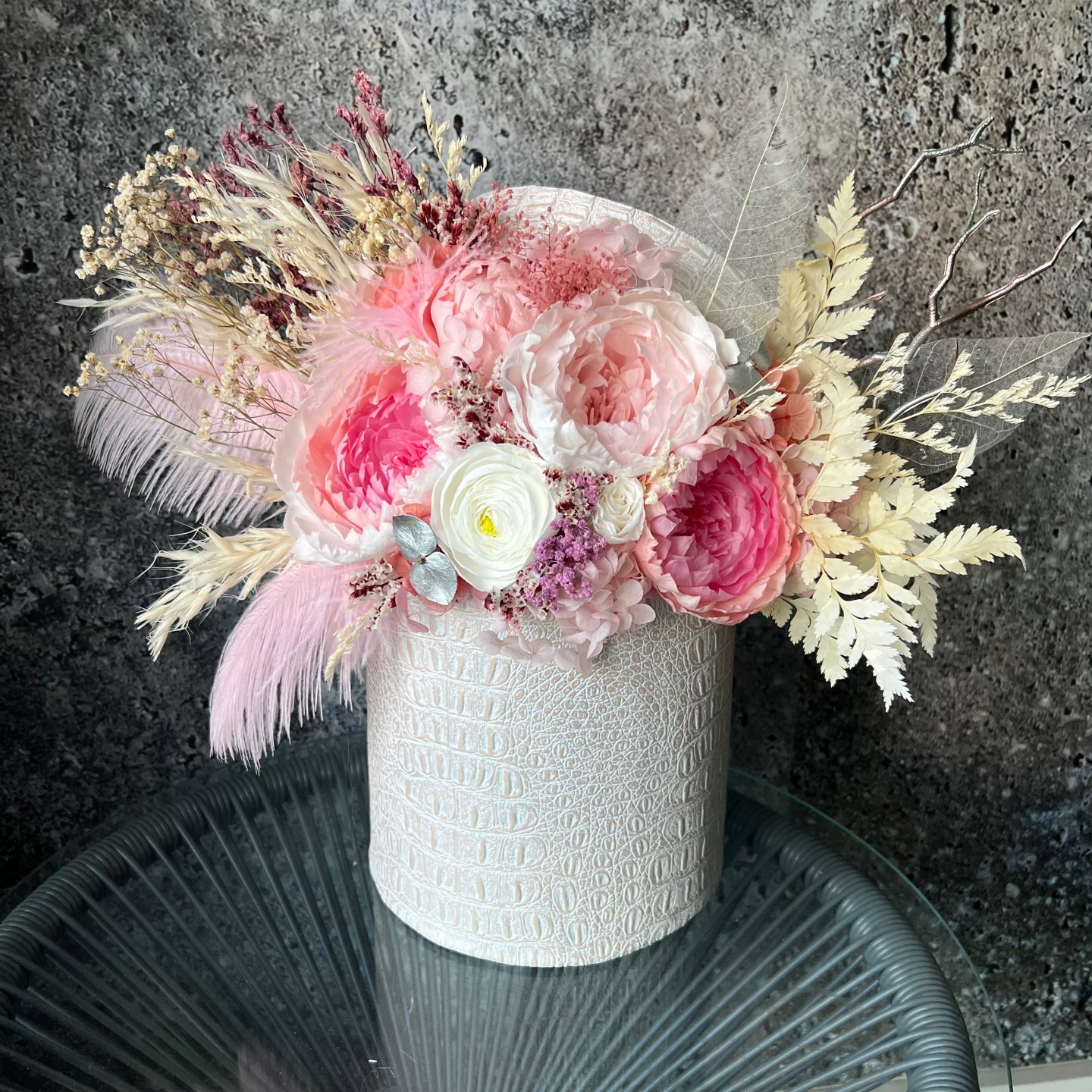 MARY Collection preserved pink peonies luxury box