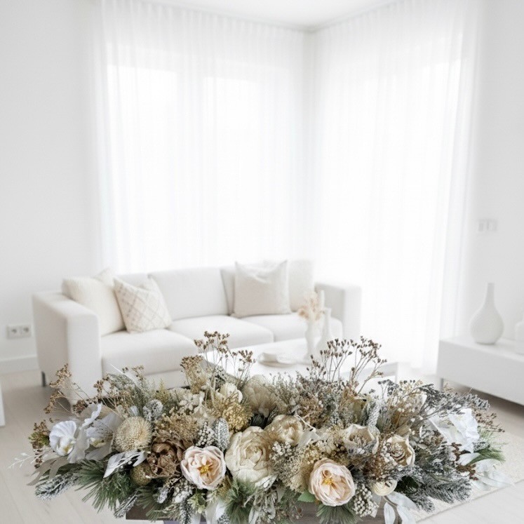 Christmas candles arrangement with sola wood flowers