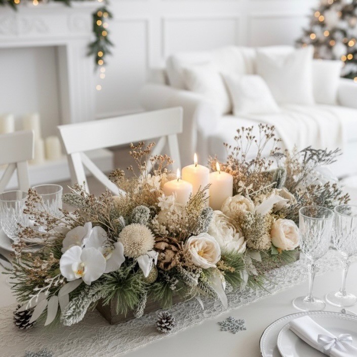 Christmas candles arrangement with sola wood flowers