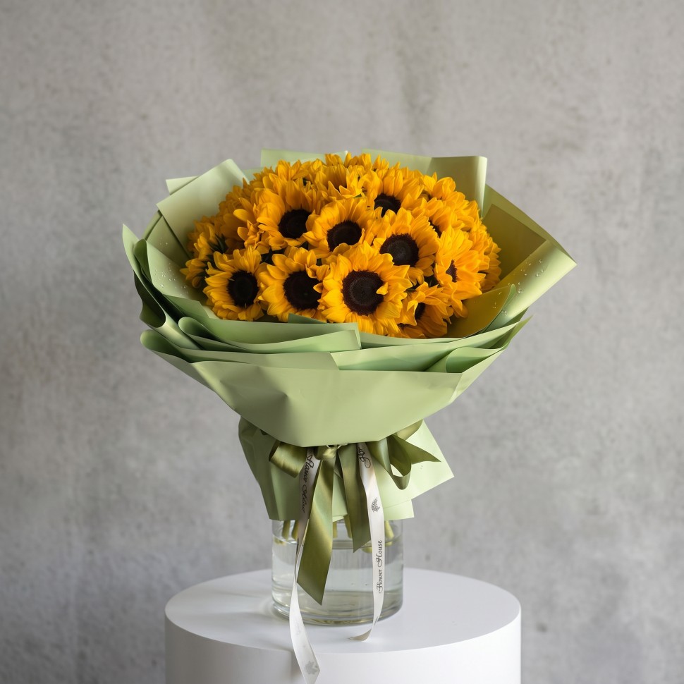 Golden Sunshine Hand-Tied Bouquet – 24 Sunflowers