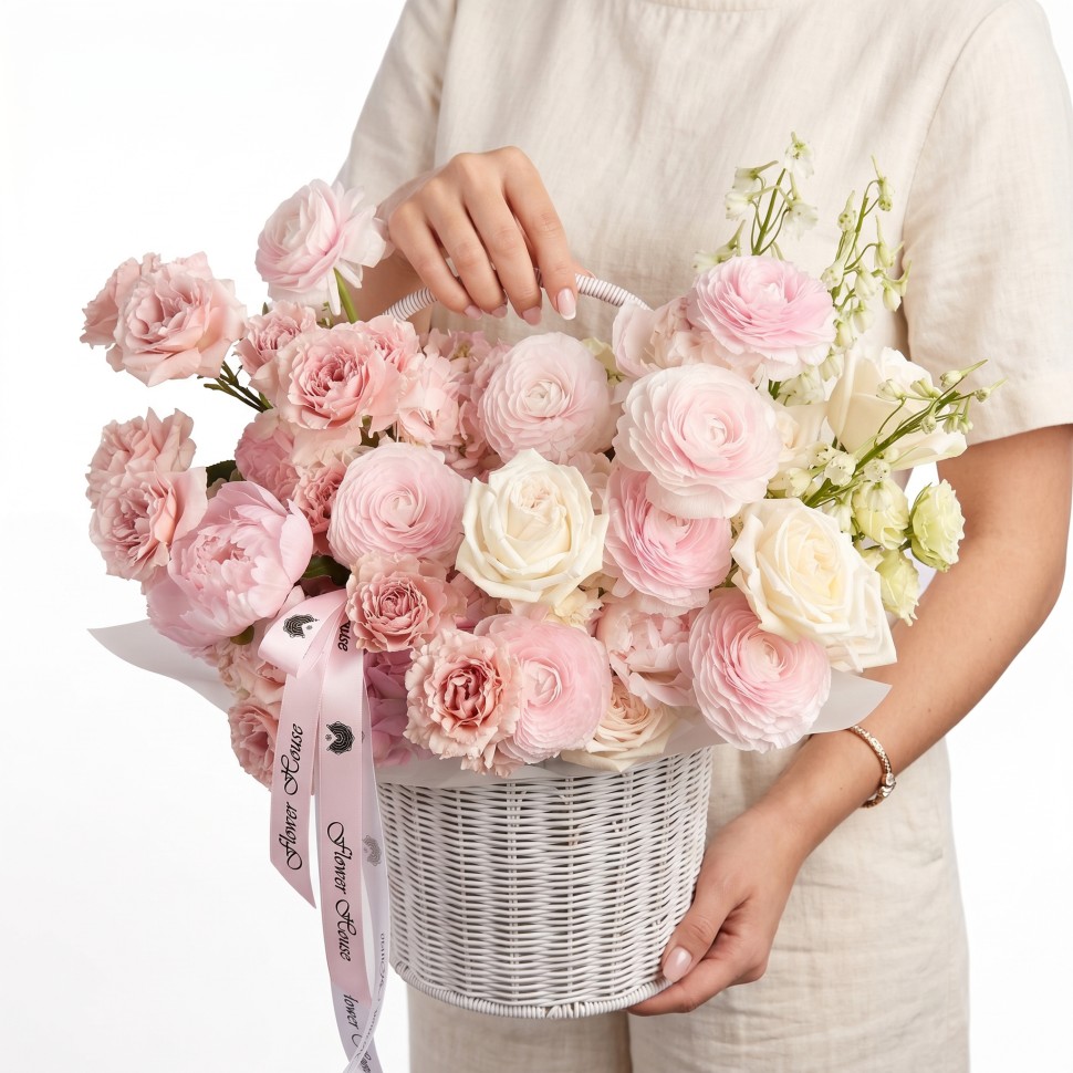 Peony Garden Basket – Peonies, Ranunculus, Garden Roses &