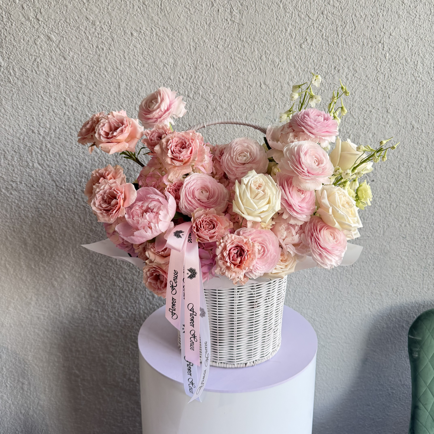 Peony Garden Basket – Peonies, Ranunculus, Garden Roses & Delphinium