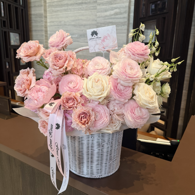 Peony Garden Basket – Peonies, Ranunculus, Garden Roses & Delphinium
