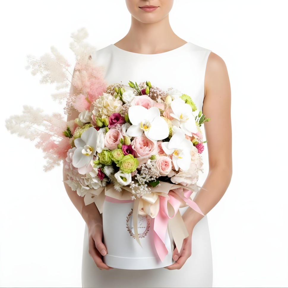 Amara Flower Box (Lisianthus, Phalaenopsis Orchids, Spray Roses,