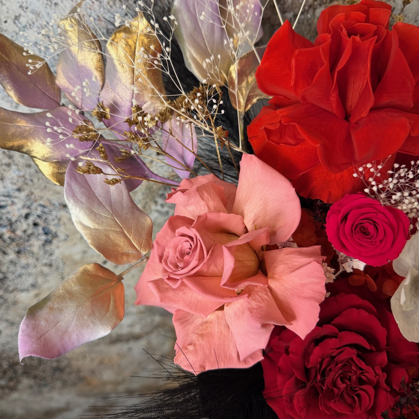 Preserved Roses, Peony and Anemones Bouquet in Black Wrap Preserved Roses, Peony and Anemones Bouquet in Black Wrap
