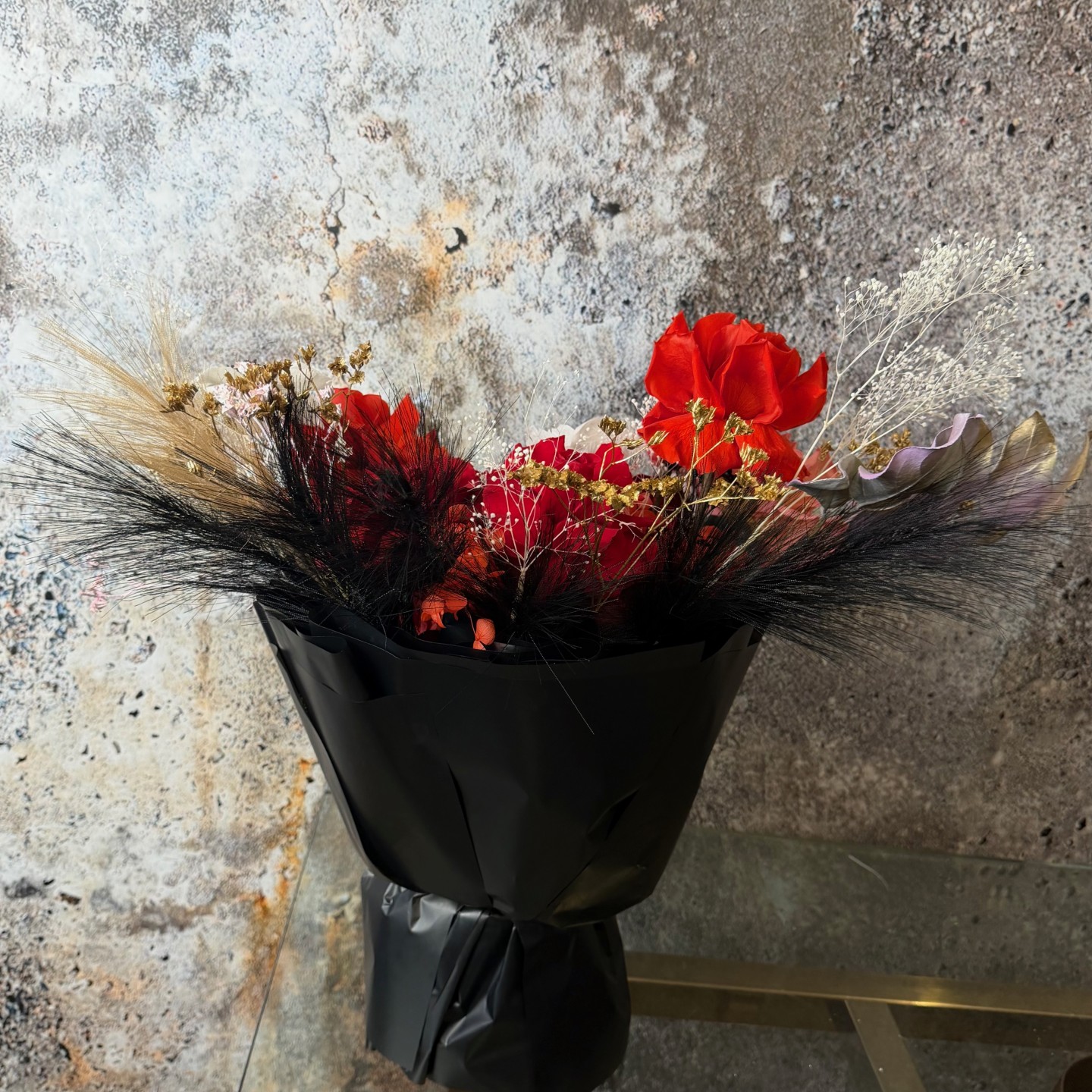 Preserved Roses, Peony and Anemones Bouquet in Black Wrap Preserved Roses, Peony and Anemones Bouquet in Black Wrap