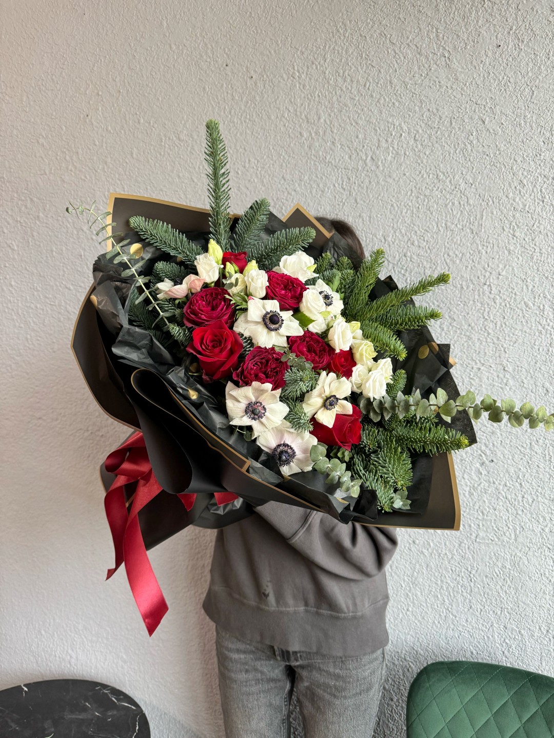Red Christmas Hand Tied Flower Bouquet