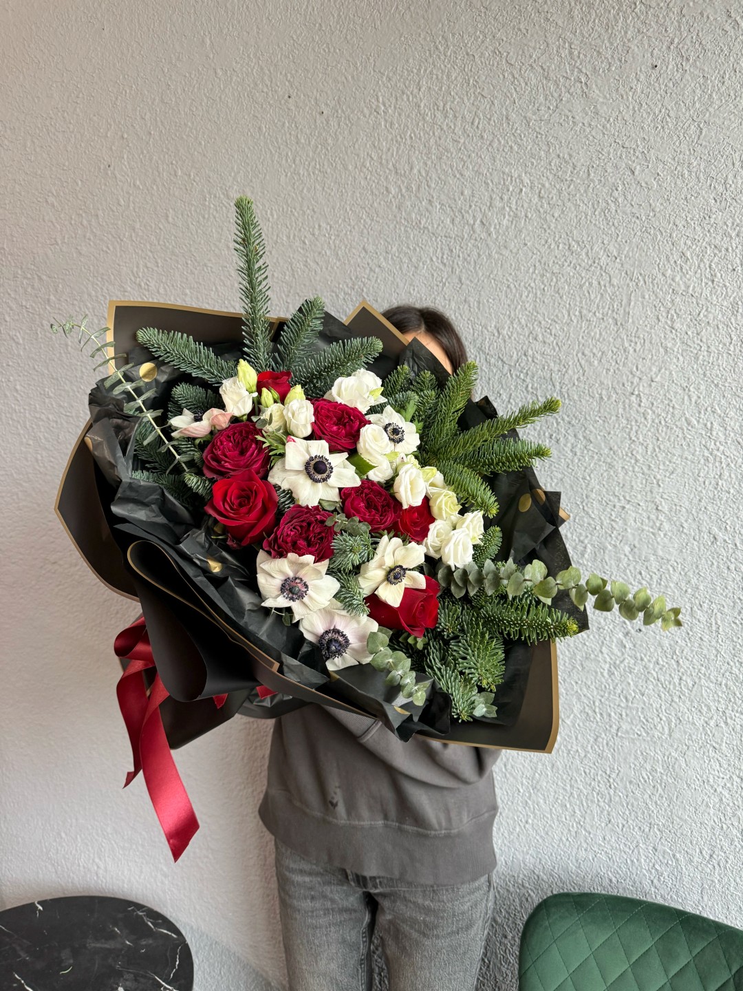 Red Christmas Hand Tied Flower Bouquet