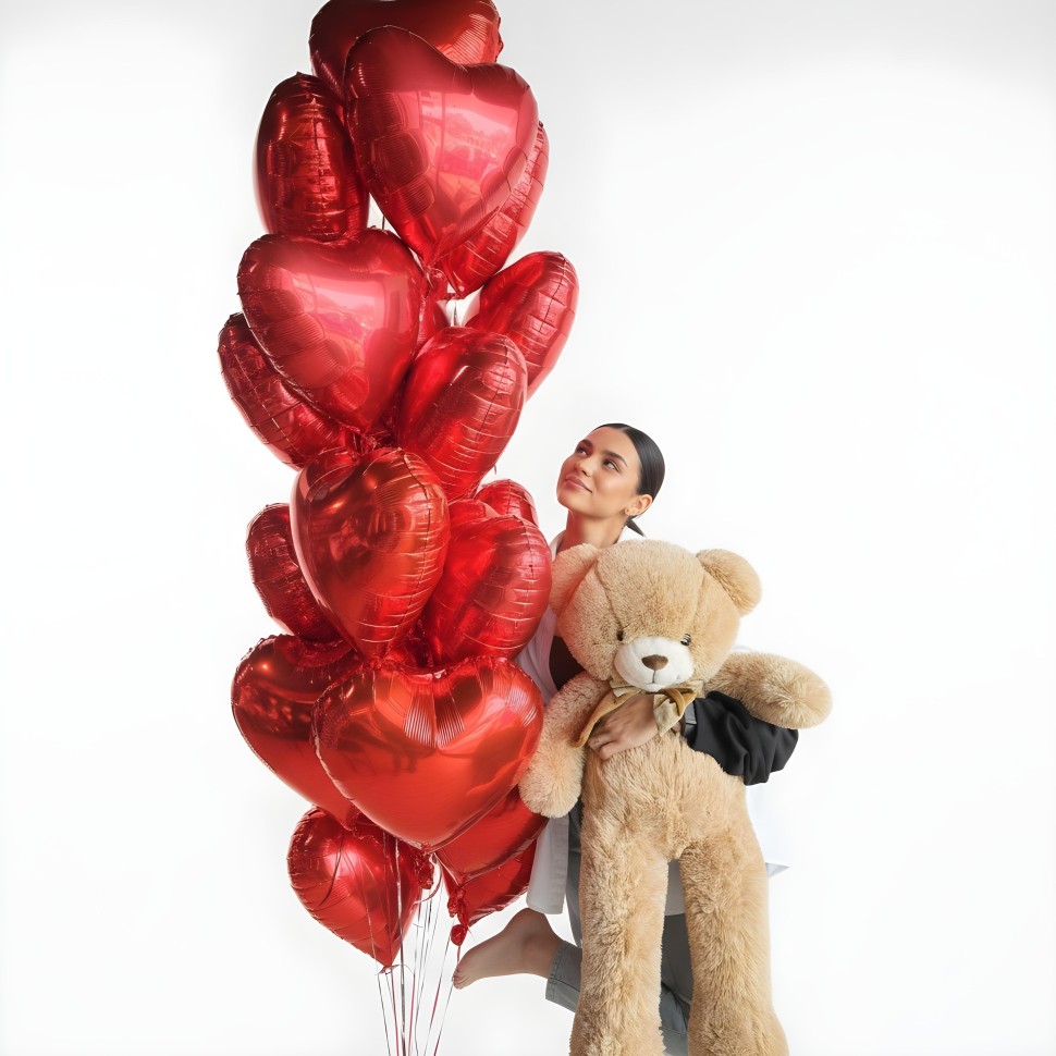 My Heart Is Yours Balloons and Teddy Bear Set