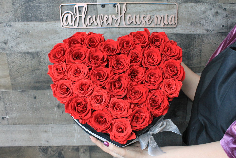 Long Lasting Roses in a Heart Shaped Flower Box | 13" Large Sized