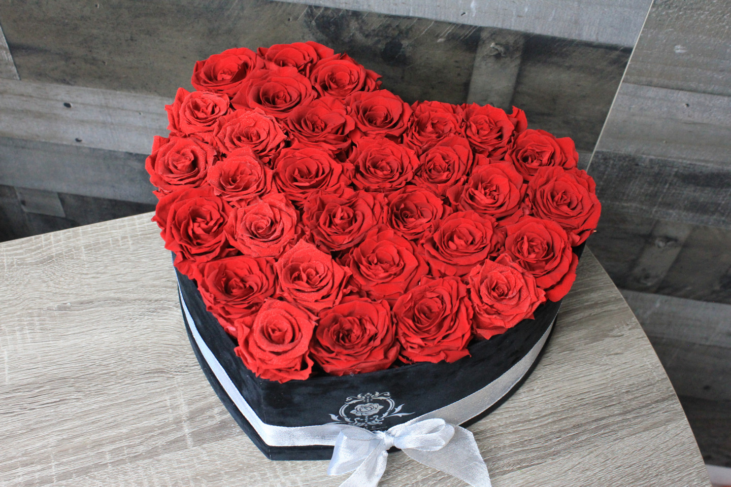 Long Lasting Roses in a Heart Shaped Flower Box | 13" Large Sized | Black or White