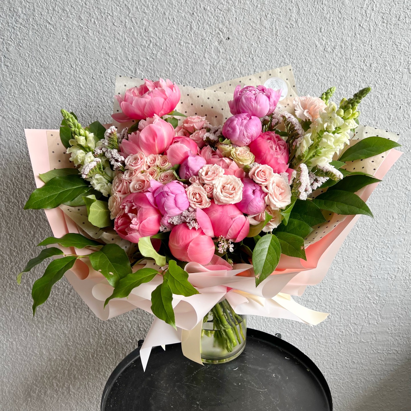 Millie Hand-Tied Bouquet (Snapdragons, Spray Roses, Peonies, Gypsophila)