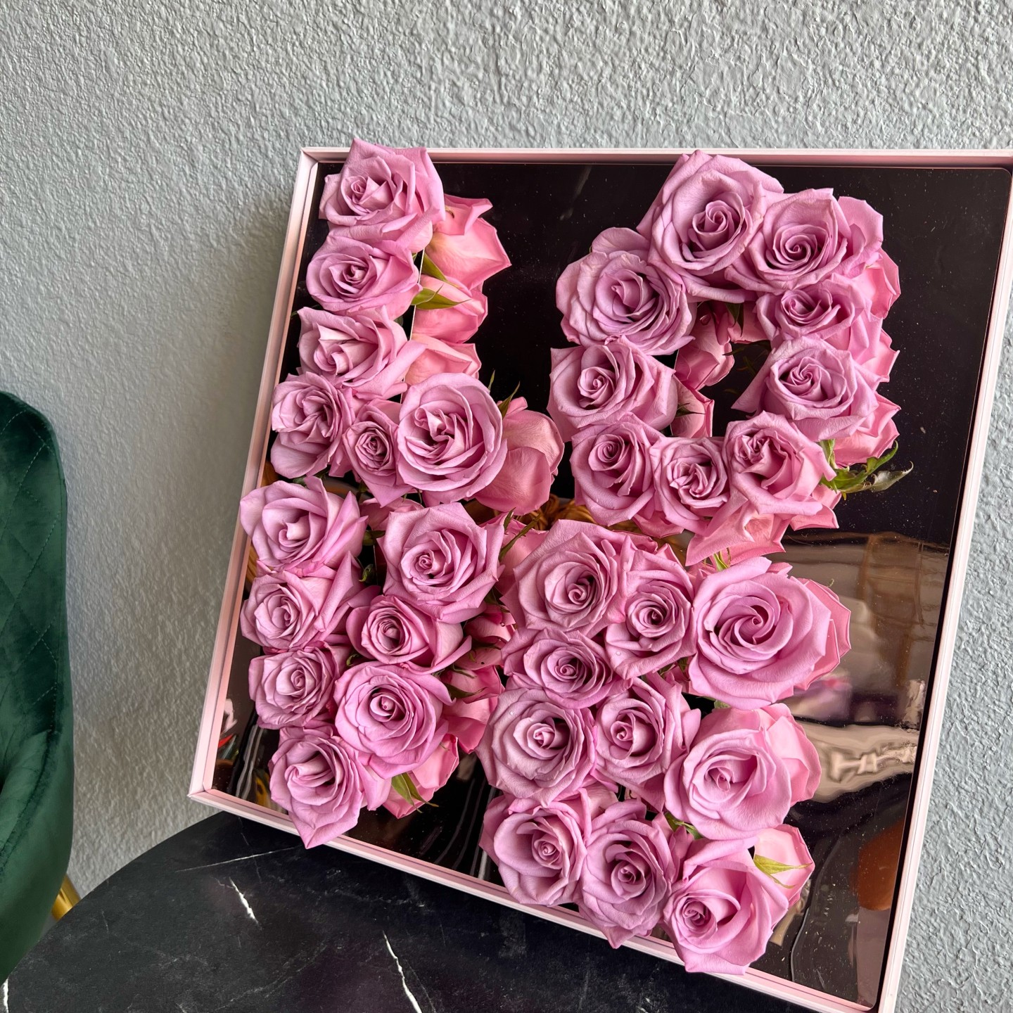 Love Pink Box With Fresh Purple Roses