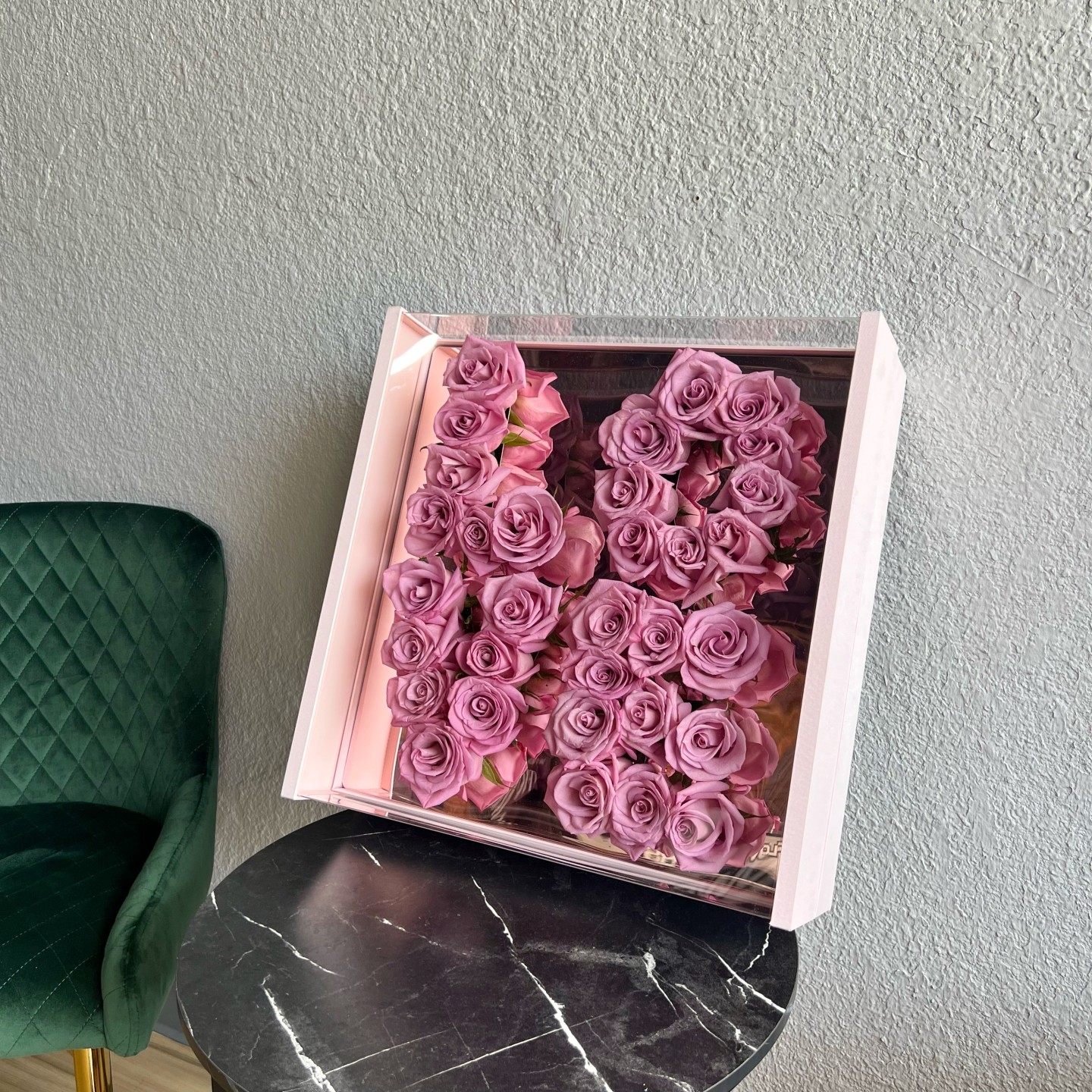Love Pink Box With Fresh Purple Roses