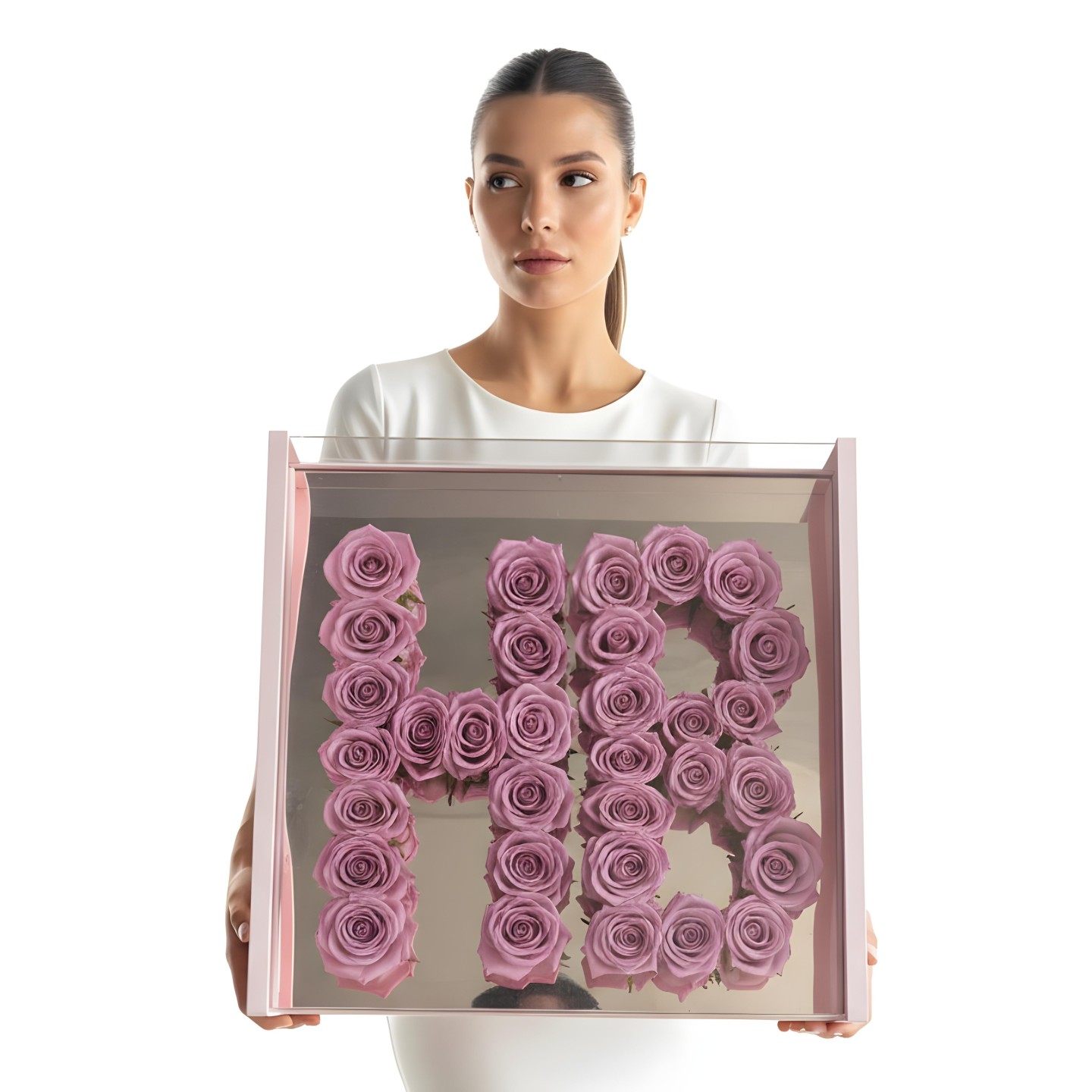 Love Pink Box With Fresh Purple Roses