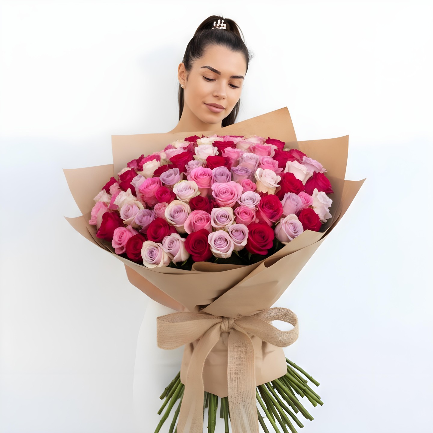 150 Assorted Pinky Roses Hand Tied Flower Bouquet 150 Assorted Pinky Roses Hand Tied Flower Bouquet