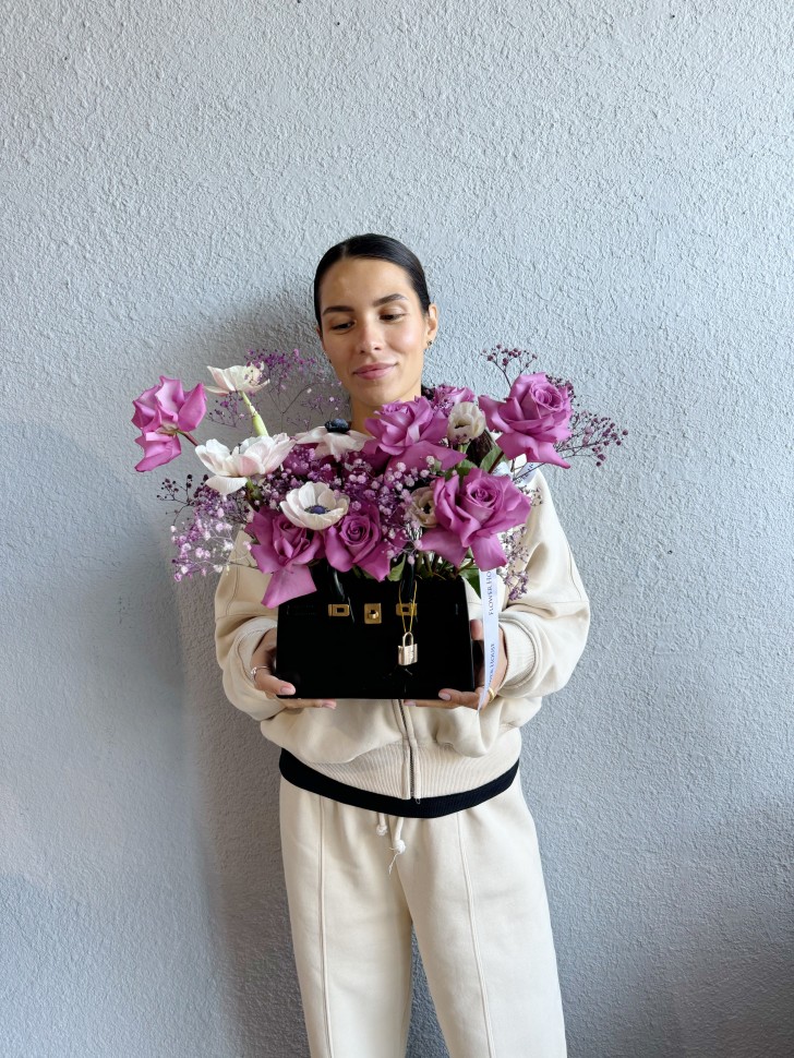 Black Bag Fresh Flowers Vase Arrangement