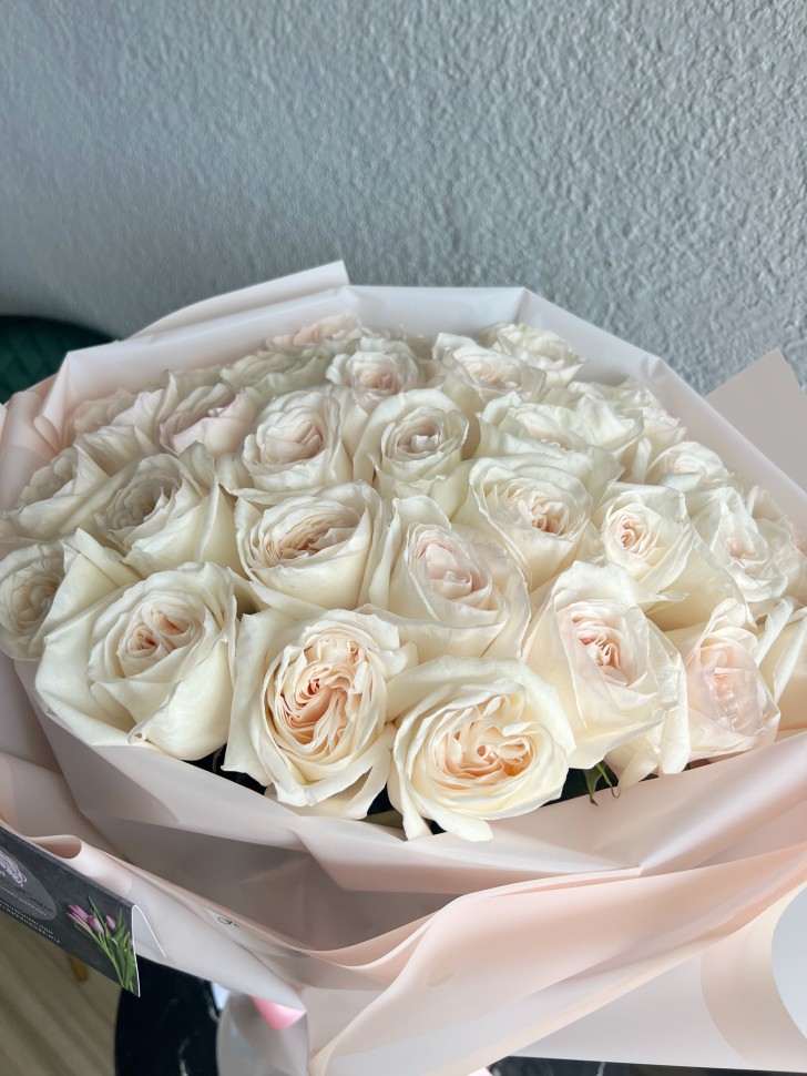 33 White Garden O'Hara Roses Hand Tied Bouquet