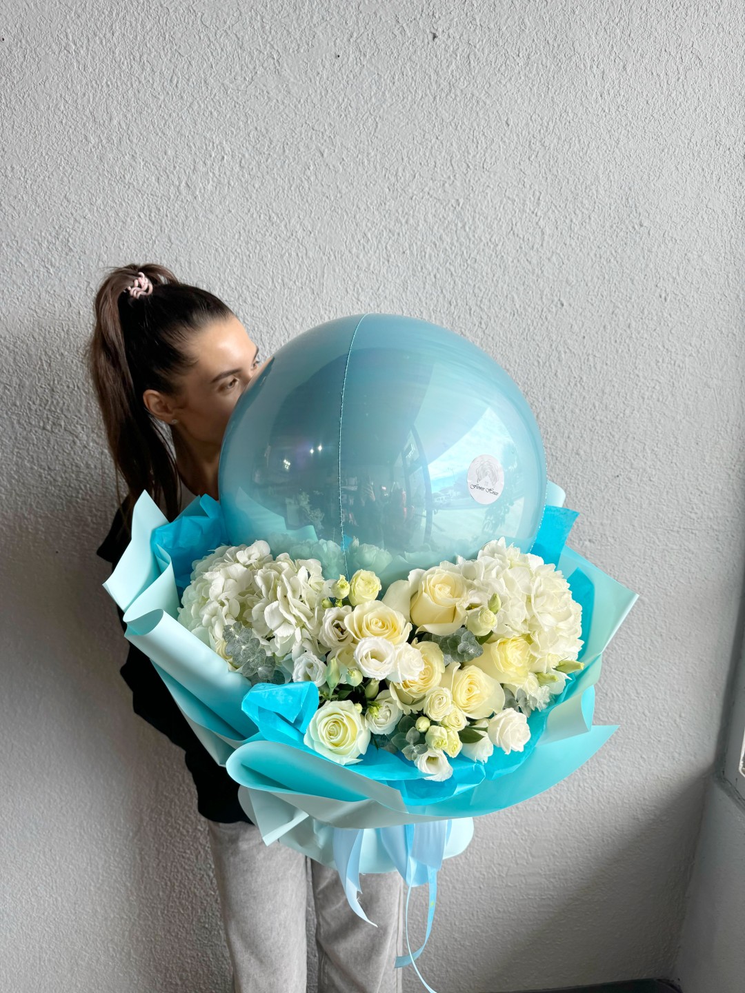 Blue Flower Balloon Hand Tied Bouquet Blue Flower Balloon Hand Tied Bouquet