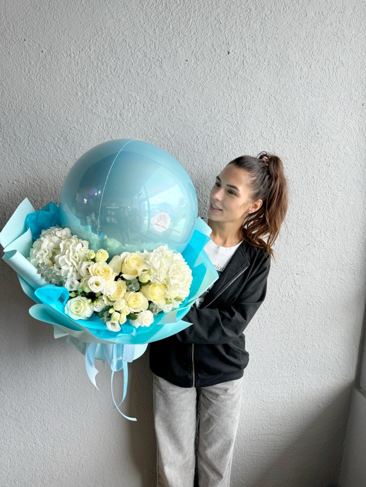 Blue Flower Balloon Hand Tied Bouquet