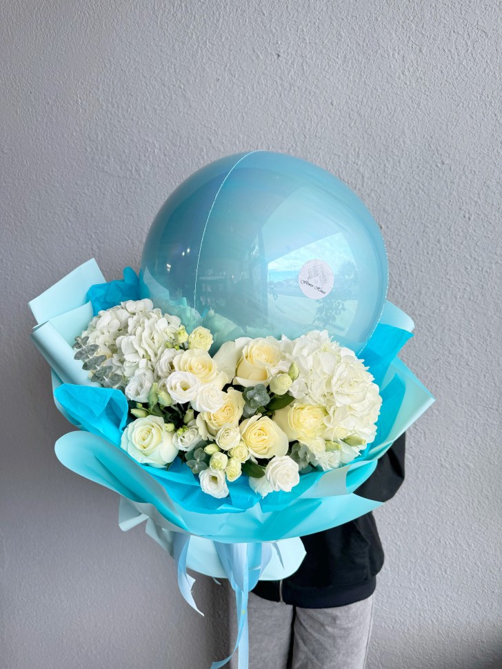 Blue Flower Balloon Hand Tied Bouquet