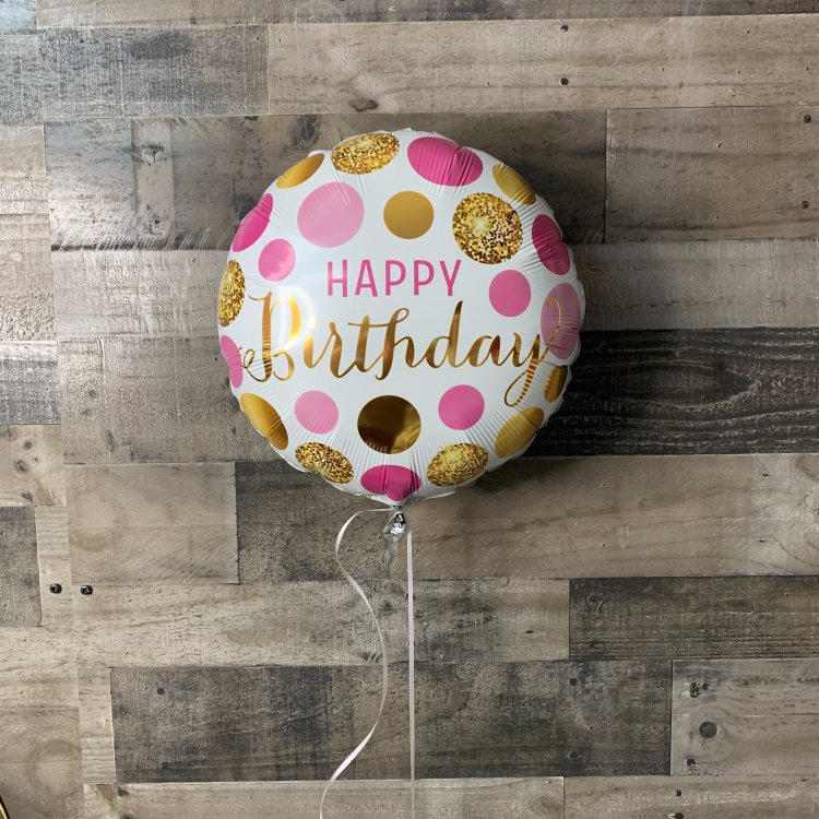 "Happy Birthday " Pink And Gold Dots Balloon 16" 